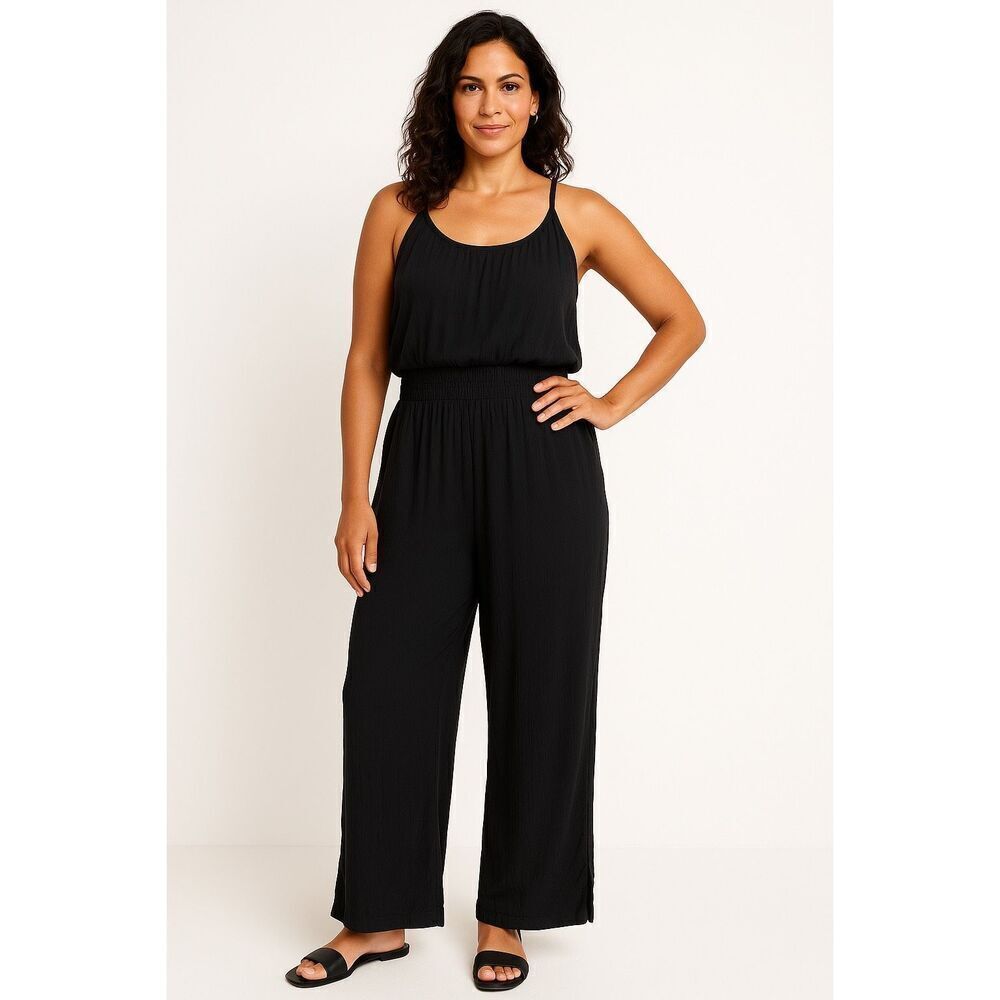 PrAna Fernie Wide Leg Jumpsuit Black NWT Lightweight Cover-Up Size Small